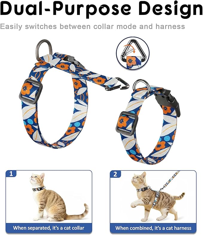 Halypet 2-Pack Cat Harness and Leash Set, Escape Proof 3-in-1 Adjustable Harness for Cats, Soft Lightweight, Easy On & Control for Walking, Travel & Outdoor Use, Small (Navy & Orange)