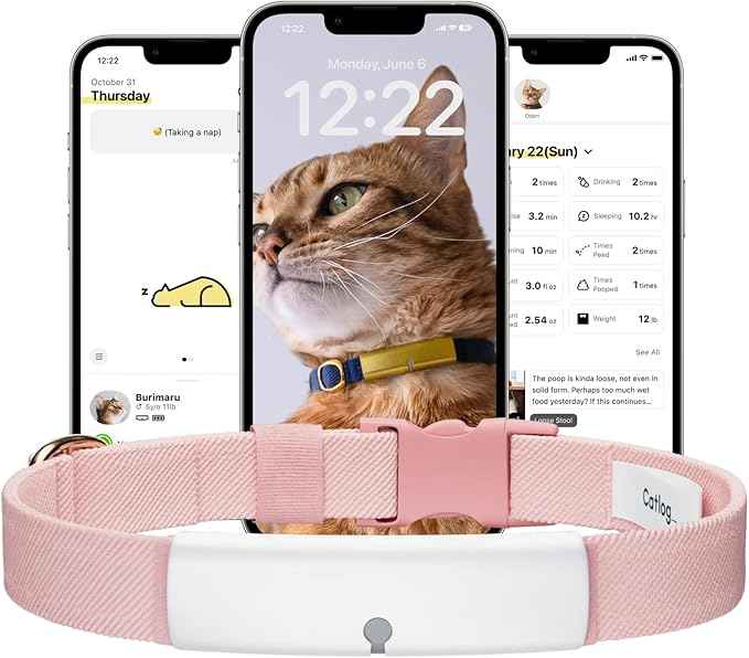 Health Tracker for Cats - Smart Cat Collar with Safety Breakaway Buckle for Indoor Cats, Wellness Alerts, Real-time Monitoring (White×Sakura,XL)