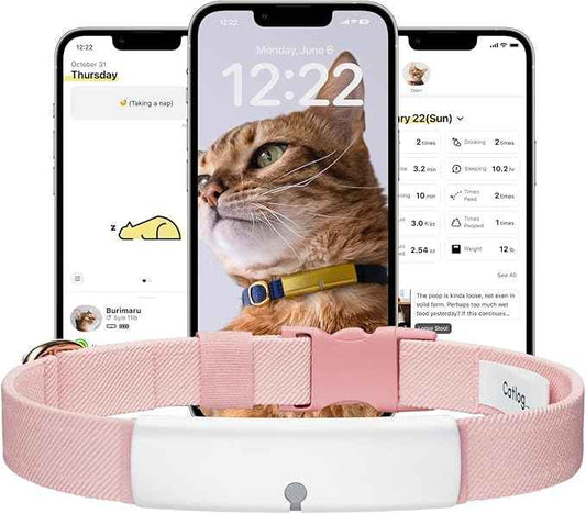Health Tracker for Cats - Smart Cat Collar with Safety Breakaway Buckle for Indoor Cats, Wellness Alerts, Real-time Monitoring (White×Sakura,L)