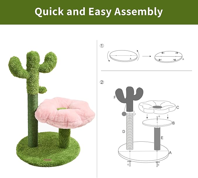 Cat Scratching Post, 28.35" Cactus Cat Scratcher Kitten Scratch Post with Cat Bed，Sisal Rope for Indoor Cats Claw Scratcher for Indoor Cats and Kittens