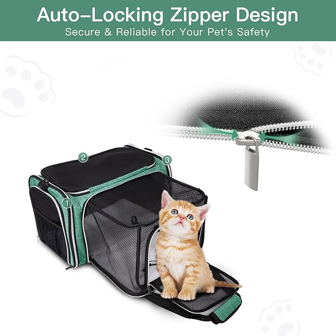 BAGLHER Cat Carrier Bag,Airline Approved Pet Carrier Soft Side Pet Travel 5 Sides Open Doors 3 Sides Expandable Foldable Dog Carrier with Fleece Pad