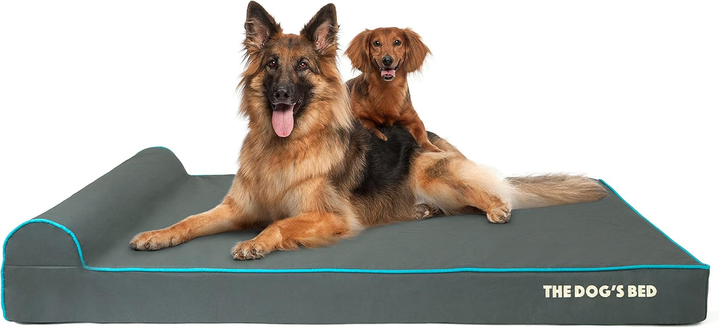 The Dog’s Bed Orthopedic Headrest Dog Bed XXL Grey/Blue 54x36, Memory Foam, Pain Relief for Arthritis, Hip & Elbow Dysplasia, Post Surgery, Lameness, Veterinary Approved, Waterproof Washable Cover - Pet Explorer