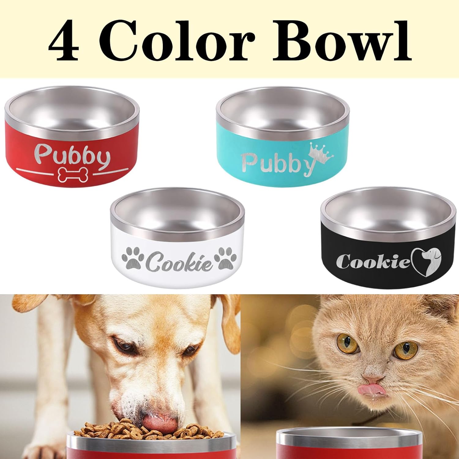 32OZ Personalized Dog Bowl Laser Engraved Custom Pet Name 18/32/42/64 oz No Slip Stainless Steel Insulated Bite-Resistant Food Water Dishes-Light Blue - Pet Explorer