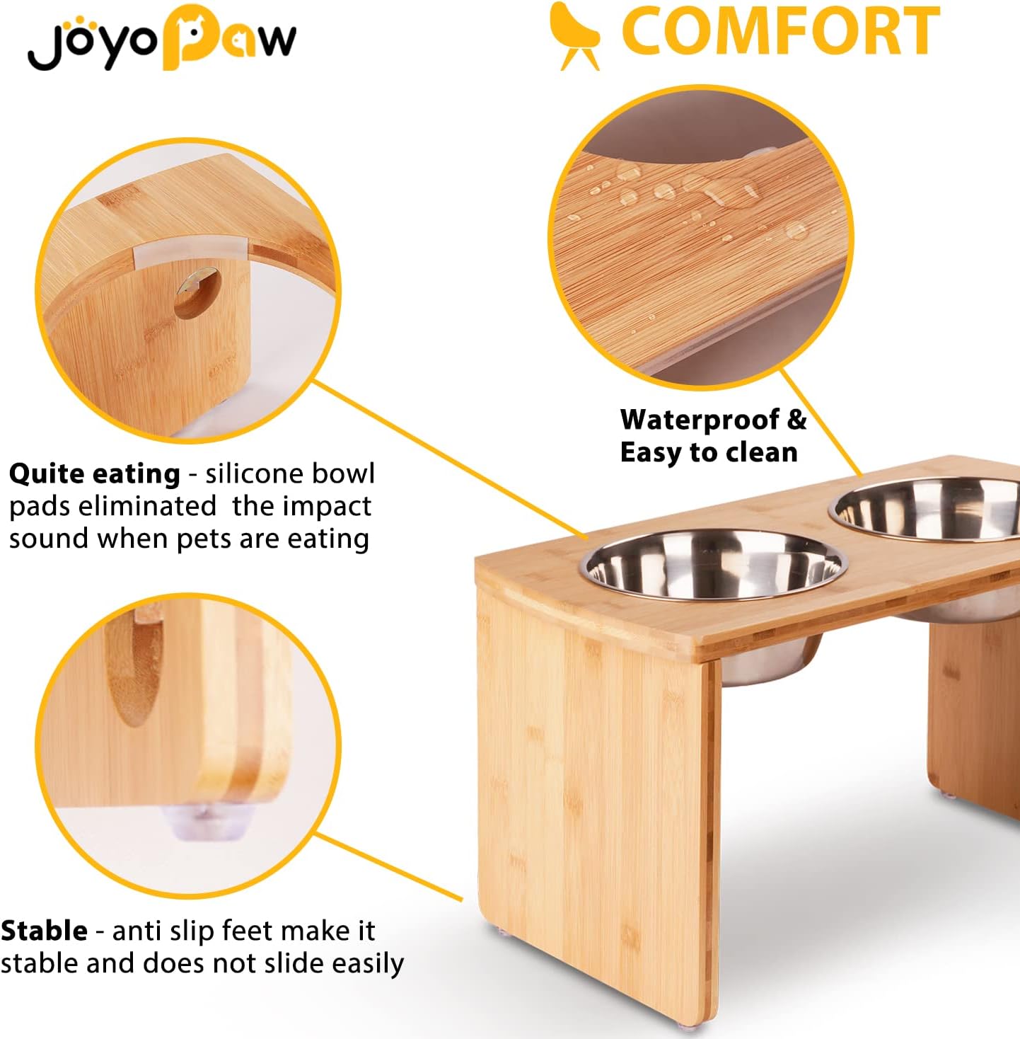Elevated Dog Bowls, Bamboo Raised Dog Bowl for Large Dogs, with 2 Stainless Steel Bowls (13'' Tall-68oz Bowl, Natural) - Pet Explorer