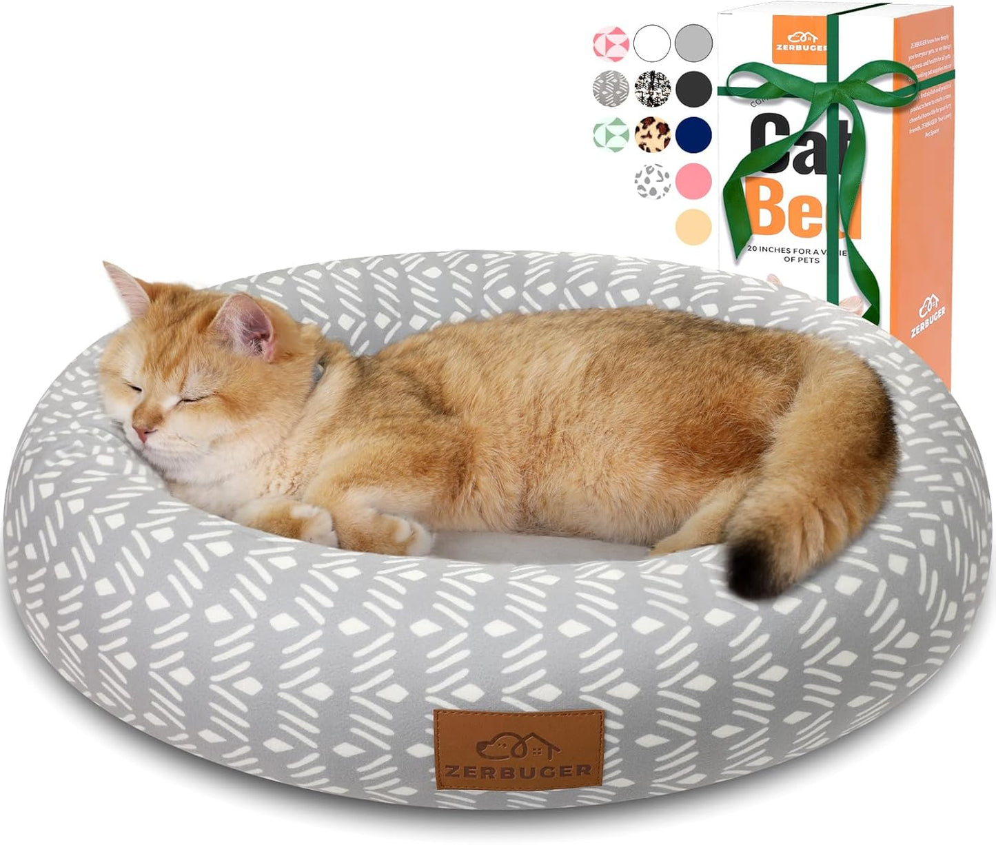 Cat Bed, 20In Dog Beds for Small Dogs, Calming Cat & Dog Beds for Indoor Pets, Pet Beds Comfortable Donut Round Ultra Soft (Grey Pattern, 20.0" L x 20.0" W x 6.5" Th) - Pet Explorer