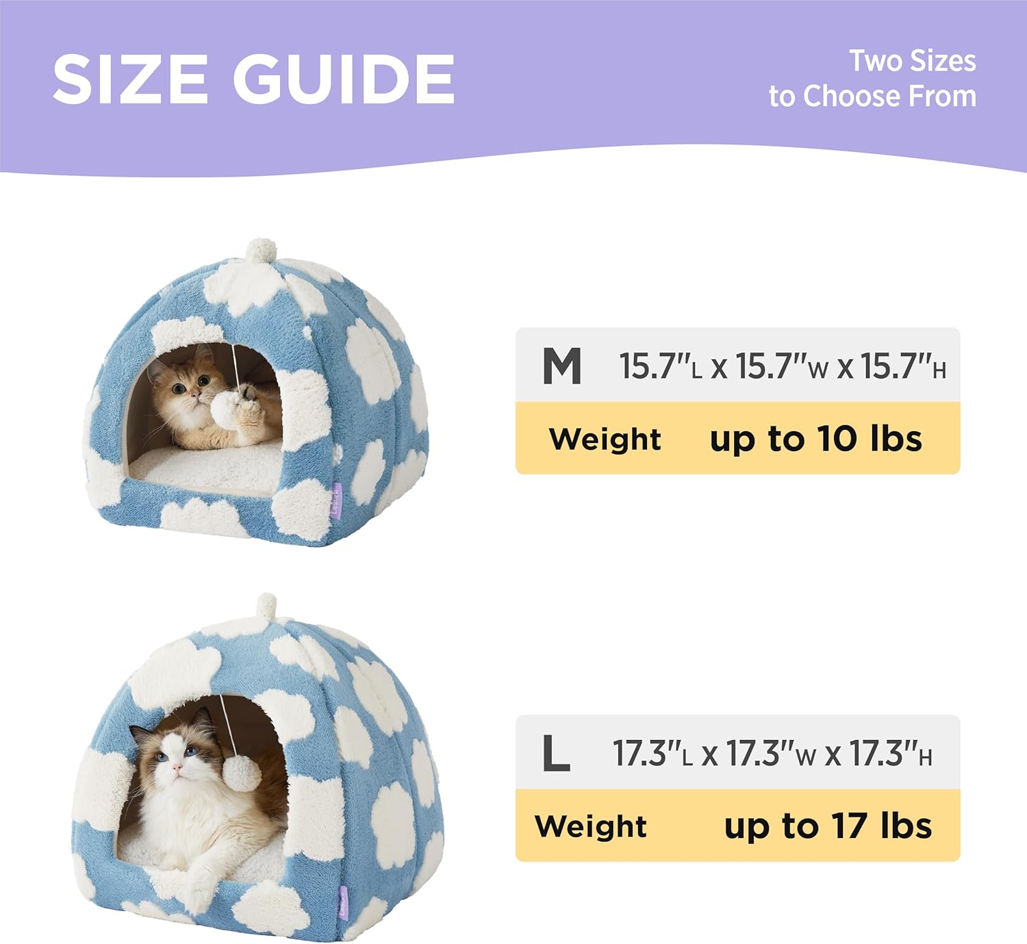 Lesure Cute Cat Beds for Indoor Cats - 2 in 1 Cat Cave Bed for Kittens and Small Pets with Removable Washable Cushioned Pillow, Cozy Kitten Tent with Non-Slip Bottom, Blue, 16 inches - Pet Explorer