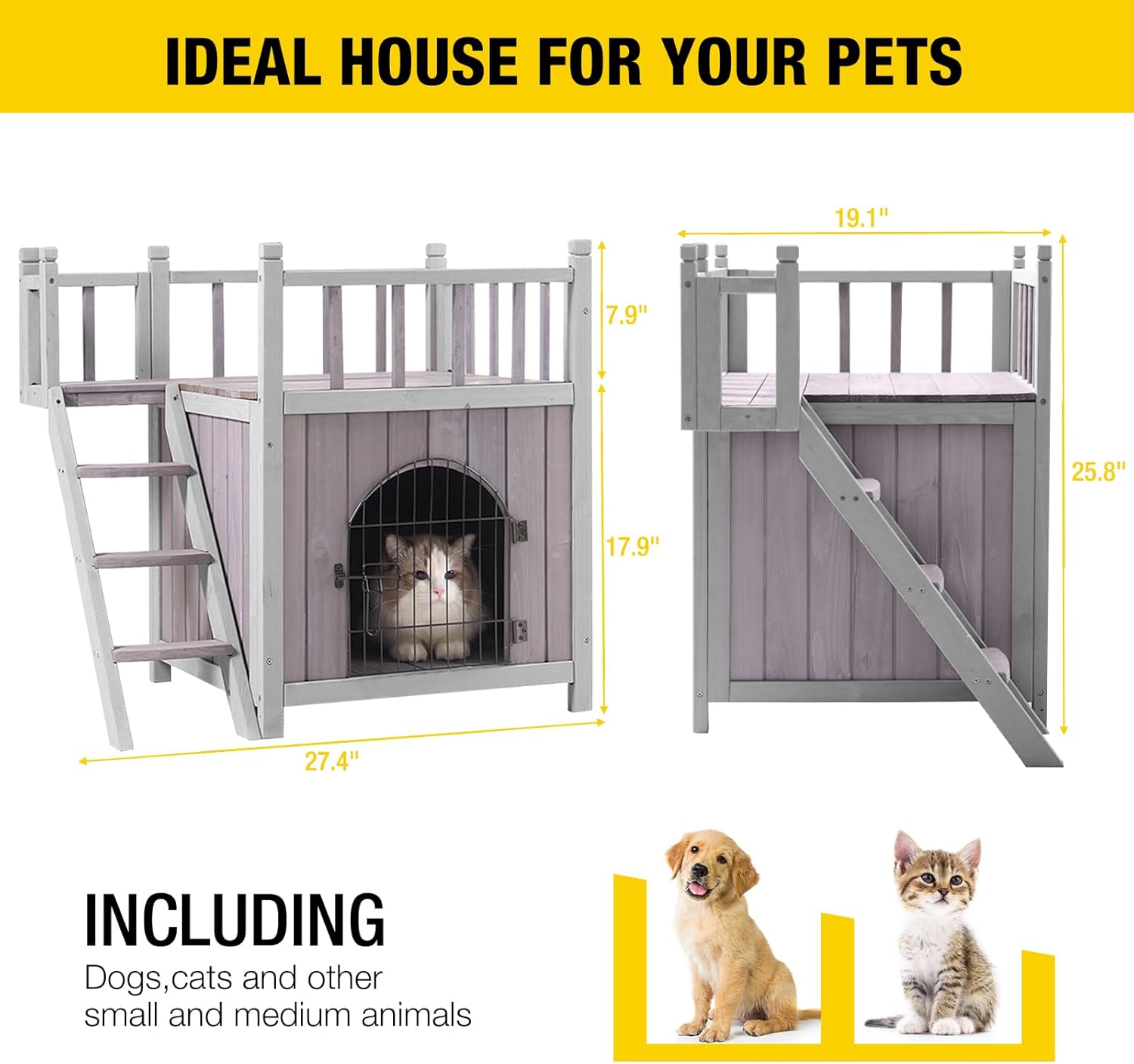Aivituvin Dog House Feral Cat House Outdoor and Indoor,Pet Houses with Stairs,2 Storys - Pet Explorer