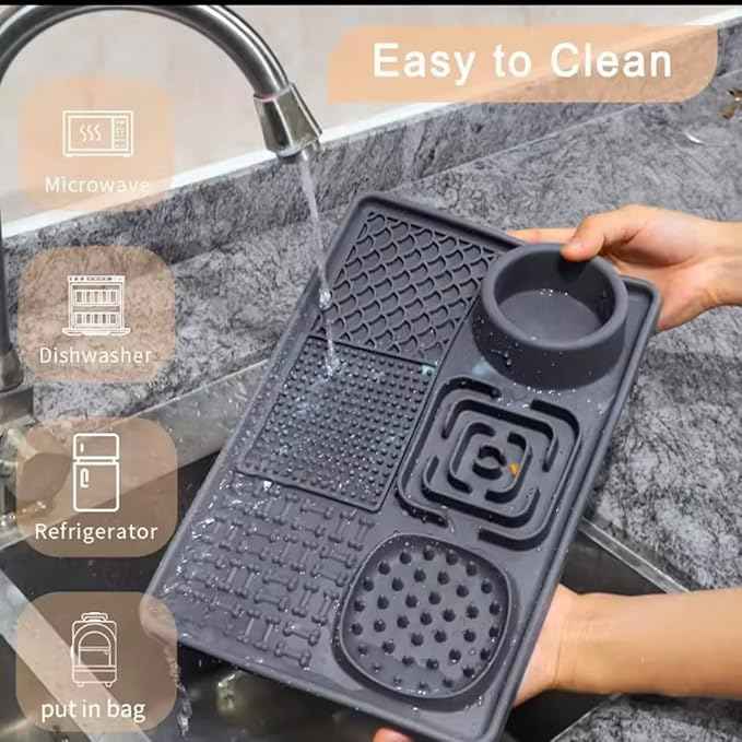 Silicone Dog & Cat Lick Mat with Suction Cups – Anxiety Relief, Slow Feeder, Enrichment Toy for Bath & Grooming (Grey)