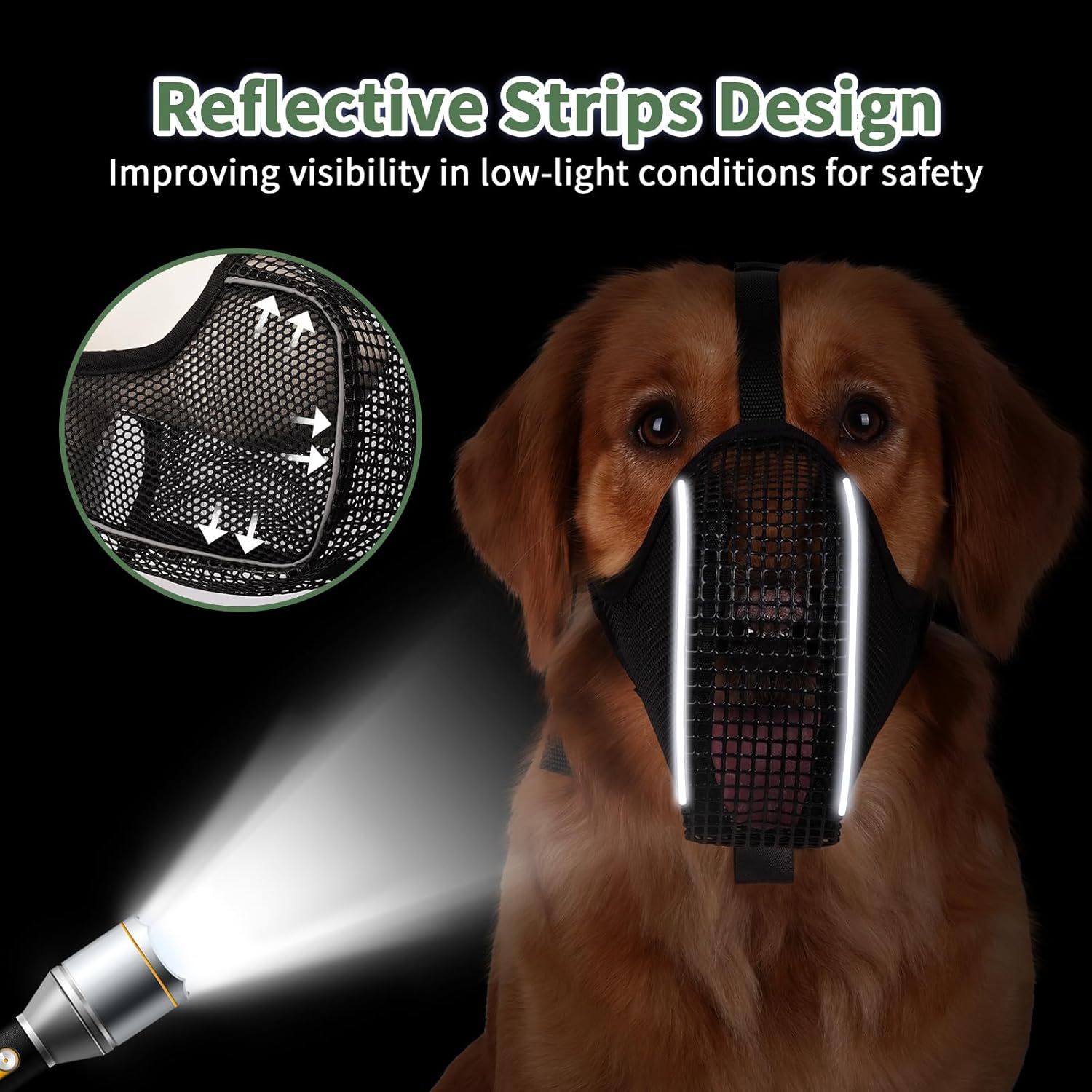 Mayerzon Dog Muzzle, Patented Mesh Muzzle with Panting Room for Large Medium Small Sized Dogs, Soft Mouth Guard to Prevent Biting Eating for Grooming Vet Visit Walking, Reflective and Full Covered - Pet Explorer