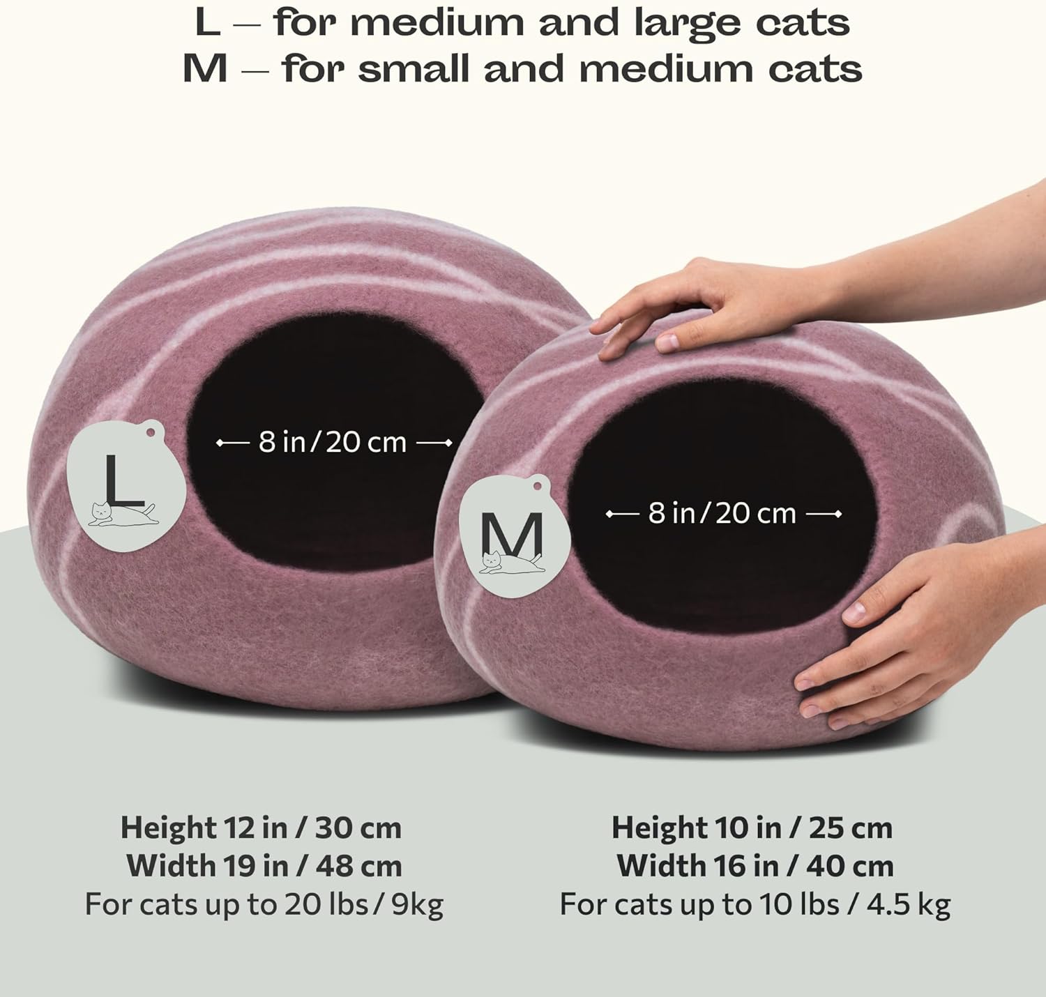 MEOWFIA Cat Cave – Premium Felt Cat Bed for Indoor Cats, Handmade 100% Merino Wool (Gold Rose, Large) - Pet Explorer