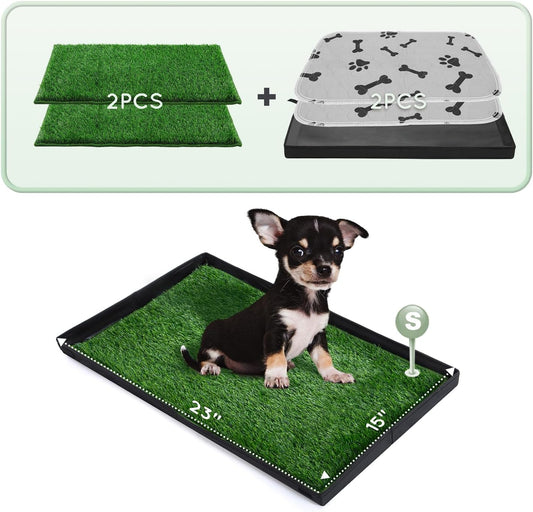 Dog Grass Pad with Foldable Dog Litter Box,Small Liner Base for Balcony，Ultra-Absorbent Artificial Grass Pads for Dogs Pee Pad Holder, Potty Training, 2 PCS Reusable Pee Pads - Pet Explorer