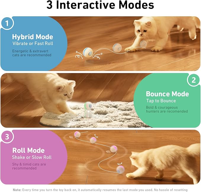 Cheerble Interactive Cat Ball Toy, Wicked Ball M3, Automatic Interactive Cat Toys for Indoor Cats with 3 Modes, Rechargeable Cat Enrichment Toys for Small/Medium/Large Cats to Keep Them Busy