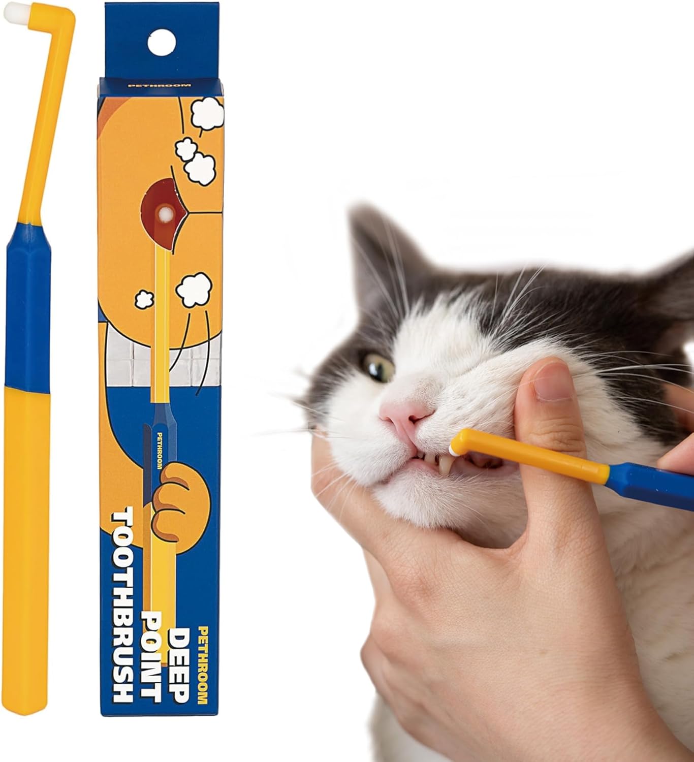 PETHROOM] Pet Toothbrush for Cats and Dogs | Round Shaped Head with Ultra Soft Bristle for Deep Cleaning Dental Care, Kitten and Small Dogs, Tartar Plaque Removal (Deep Point) - Pet Explorer