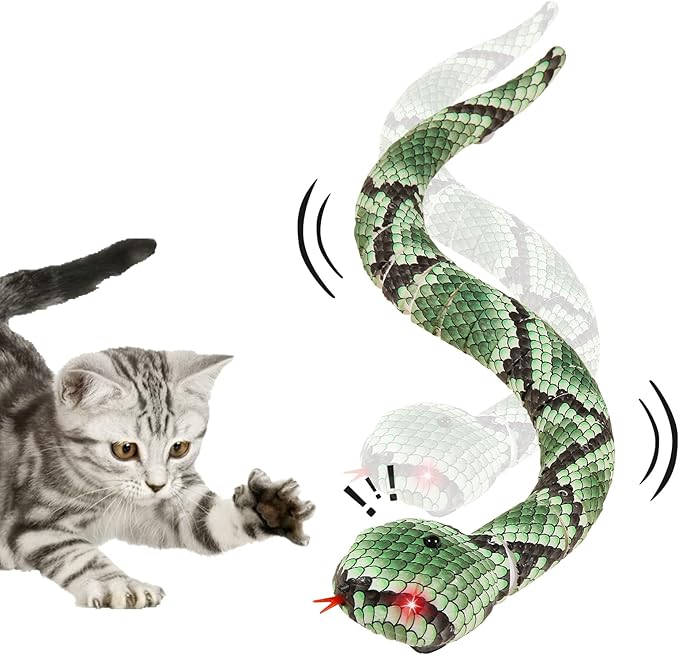 Cat Toys Interactive,Kitten Toys,Realistic Simulation Smart Sensing Snake Toy,USB Rechargeable,Automatically Sense Obstacles and Escape,Tricky for Indoor Cats Dogs(Green Snake)