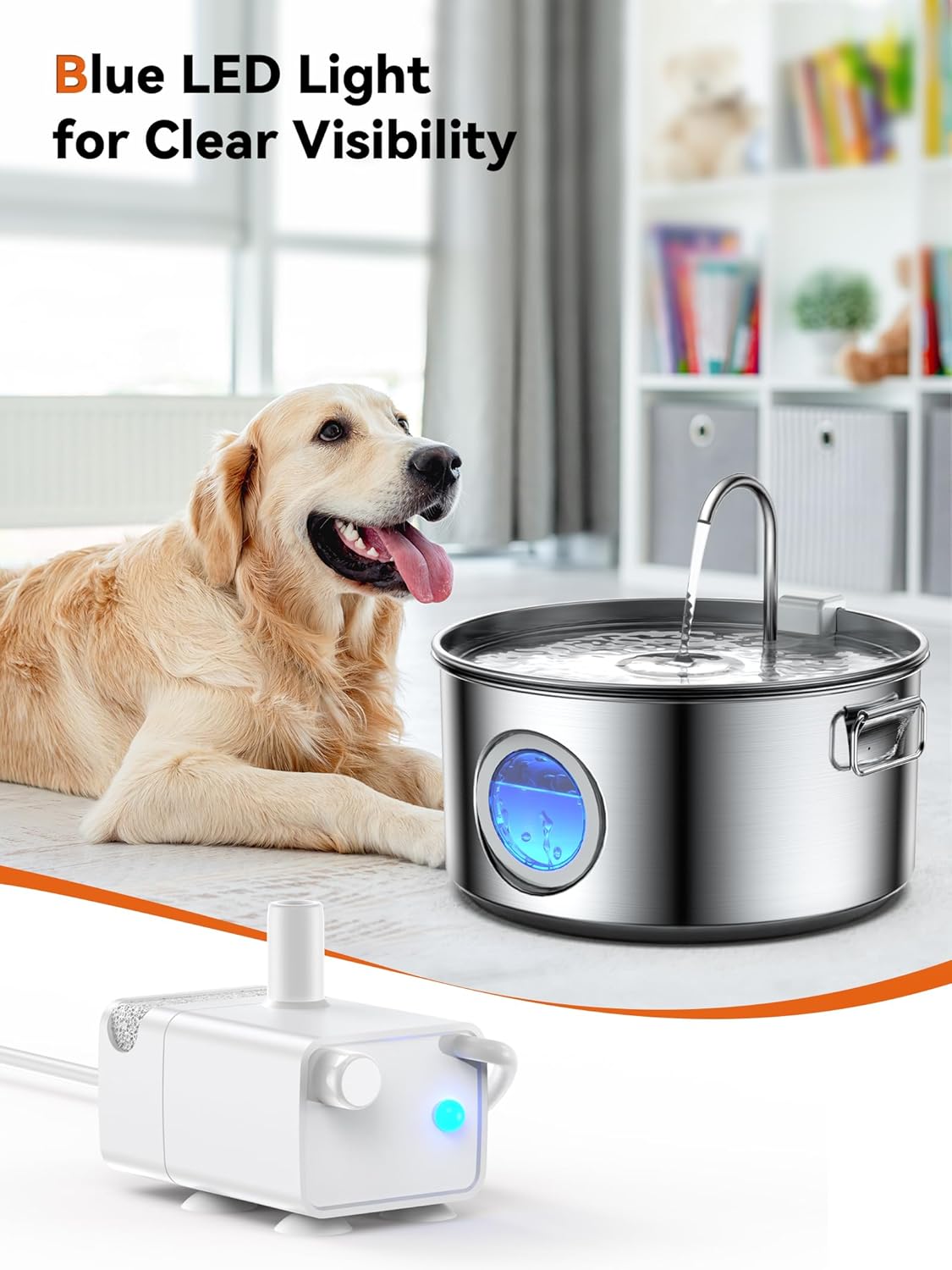 Dog Water Fountain for Large Dogs, 3.2Gal/406oz/12L Stainless Steel Pet Water Fountain, Quiet Dog Water Bowl Dispenser with Visible Window for Multi-pet Home (Pump for 3.2Gal Dog Fountain) - Pet Explorer