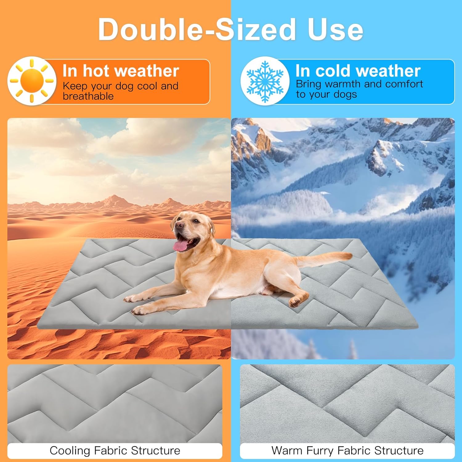 BEAUTYZOO Dog Cooling Mat for Large Dogs, 48"x28" Cooling Dog Bed Washable, Foldable Cat Ice Cool Pad for Summer, Reversible Pet Freeze Cushion Blanket for Kennel Cage Sofa Bed Floor Car Seat, Grey L - Pet Explorer