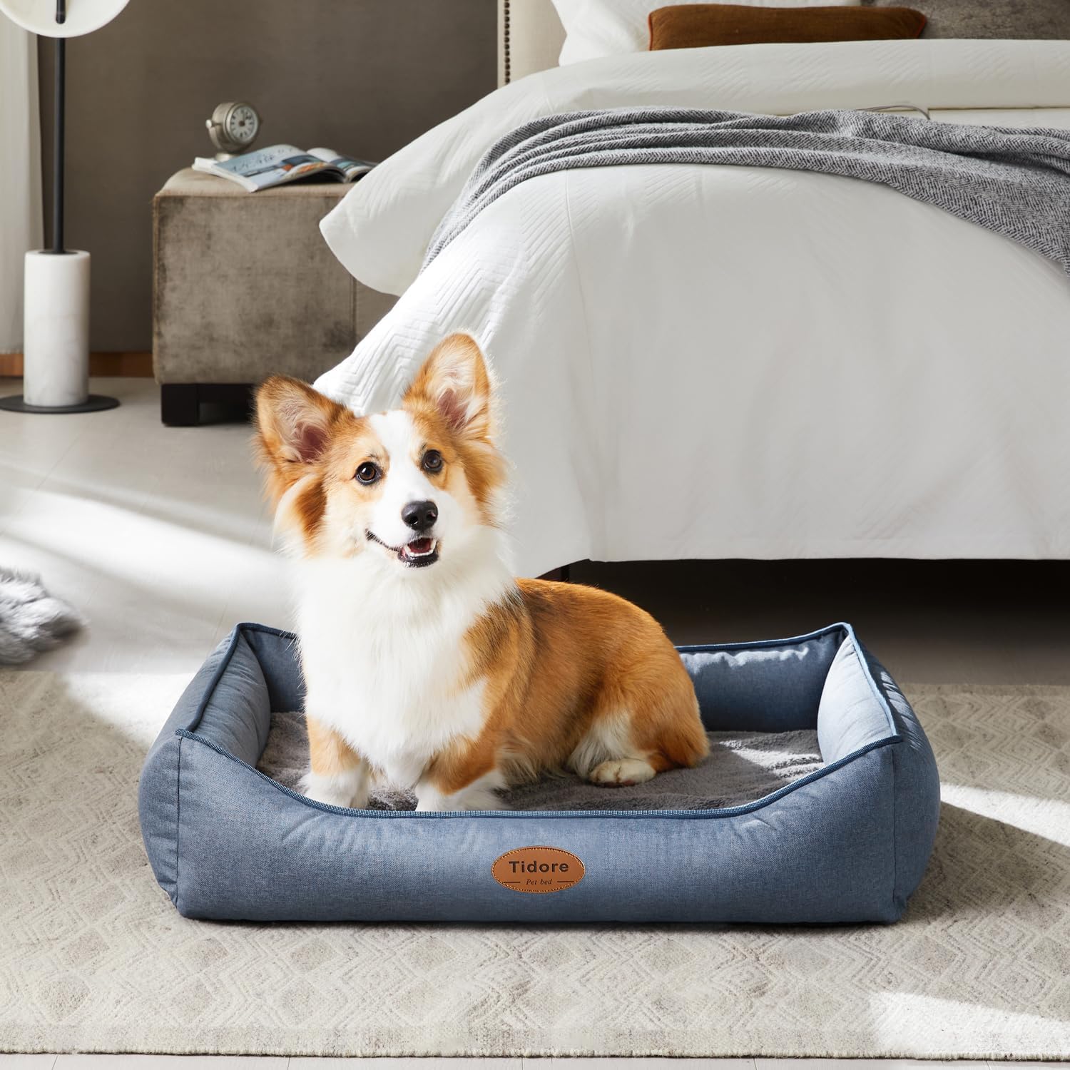 Orthopedic Dog Beds for Medium Dogs, Durable Egg Crate Foam Sofa Dog Bed wit Washable Removable Cover,Waterproof Lining,Pet Bed for Large Dogs (Denim Blue, 31.5" L x 25.2" W x 7" Th) - Pet Explorer