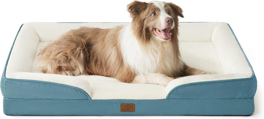 Bedsure L Plus Orthopedic Dog Bed for Large Dogs - Washable Dog Cat Bed Waterproof, L Plus Big Comfort Dogs Couch Sofa with Washable Removable Cover, Pet Bed with Nonskid Bottom, Dune Haze Blue, 38" - Pet Explorer