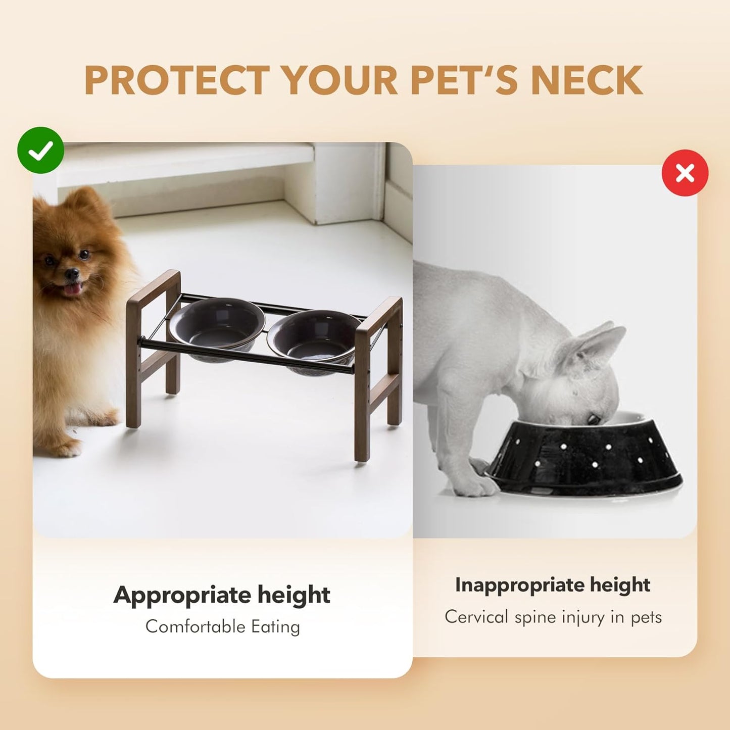 6.3inch Ceramic Adjustable Raised Double Bowls Set with Stand, 3 Heights Elevated, 2 Placement Options,Food and Water Bowls for Adult Cat Small and Medium Dog(Reactived Glaze -Grey) - Pet Explorer