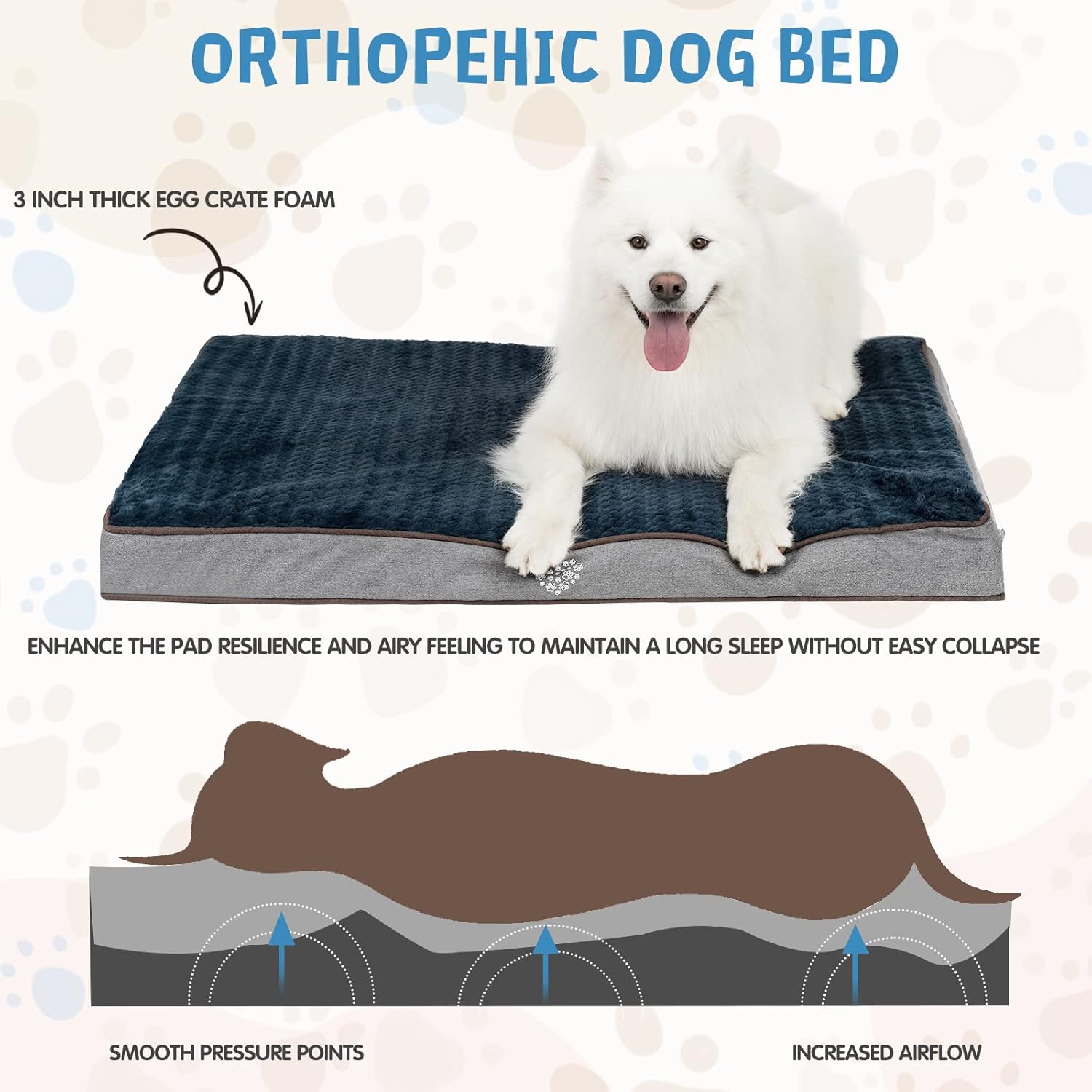 VANKEAN Dog Bed Soft Crate Pad Mat Reversible Warm& Cool, Washable Comfy Kennel Pad with Orthopedic Egg-Crate Foam for Small Medium Large Dogs, Water-Resistant Pet Bed, Grey - Pet Explorer