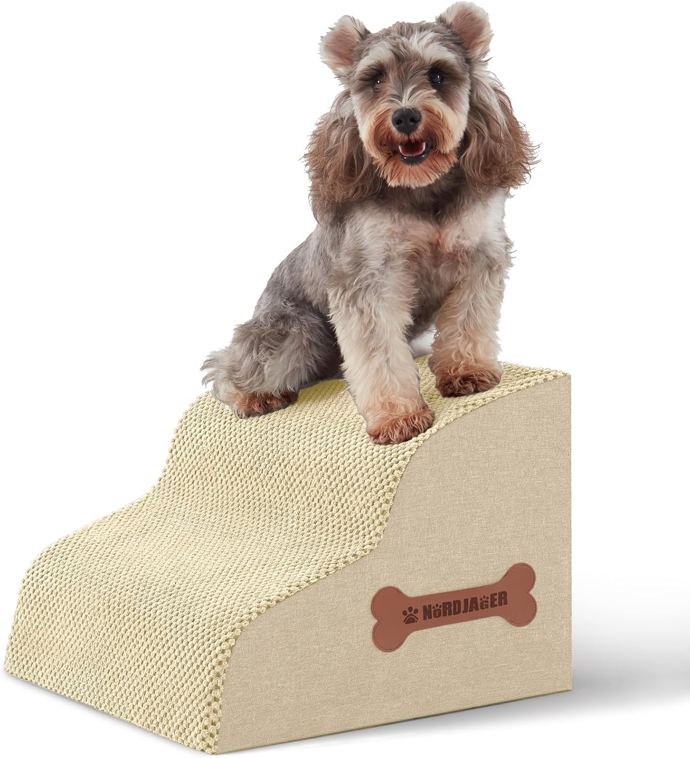 Dog Stairs for Small Dogs and Cats, 2 Steps Pet Stairs to Get on Couch Sofa and Chair, Indoor Non-Slip Balanced Portable Pet Step, High-Density Foam Ramp with Removable Washable Cover, Beige（11.8" H） - Pet Explorer