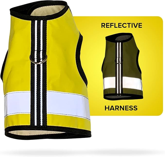 Kitty Holster Reflective Cat Harness – High-Visibility Cat Harness for Travel, Day and Night Walking - Soft Cotton Cat Accessories, Breathable, Secure & Washable, Made in USA - Sunshine Yellow, M to L