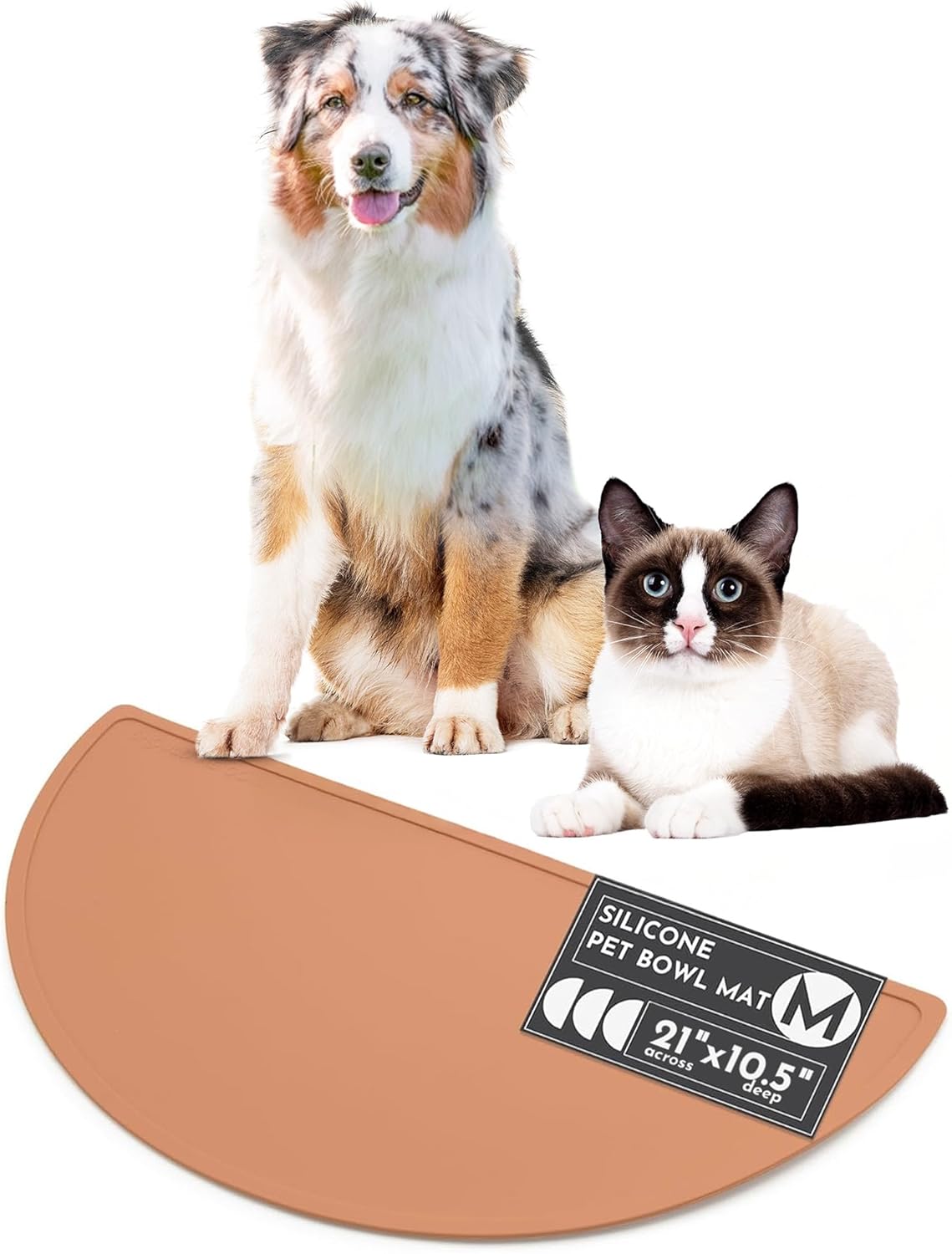 Waterproof Silicone Pet Food Mat - Non-Slip, Spill-Proof Feeding Mats for Floors, Raised Edge Design, Easy-to-Clean Mat for Dog & Cat Bowls, 21" Across x 10.5" Deep, Medium-Terracotta - Pet Explorer