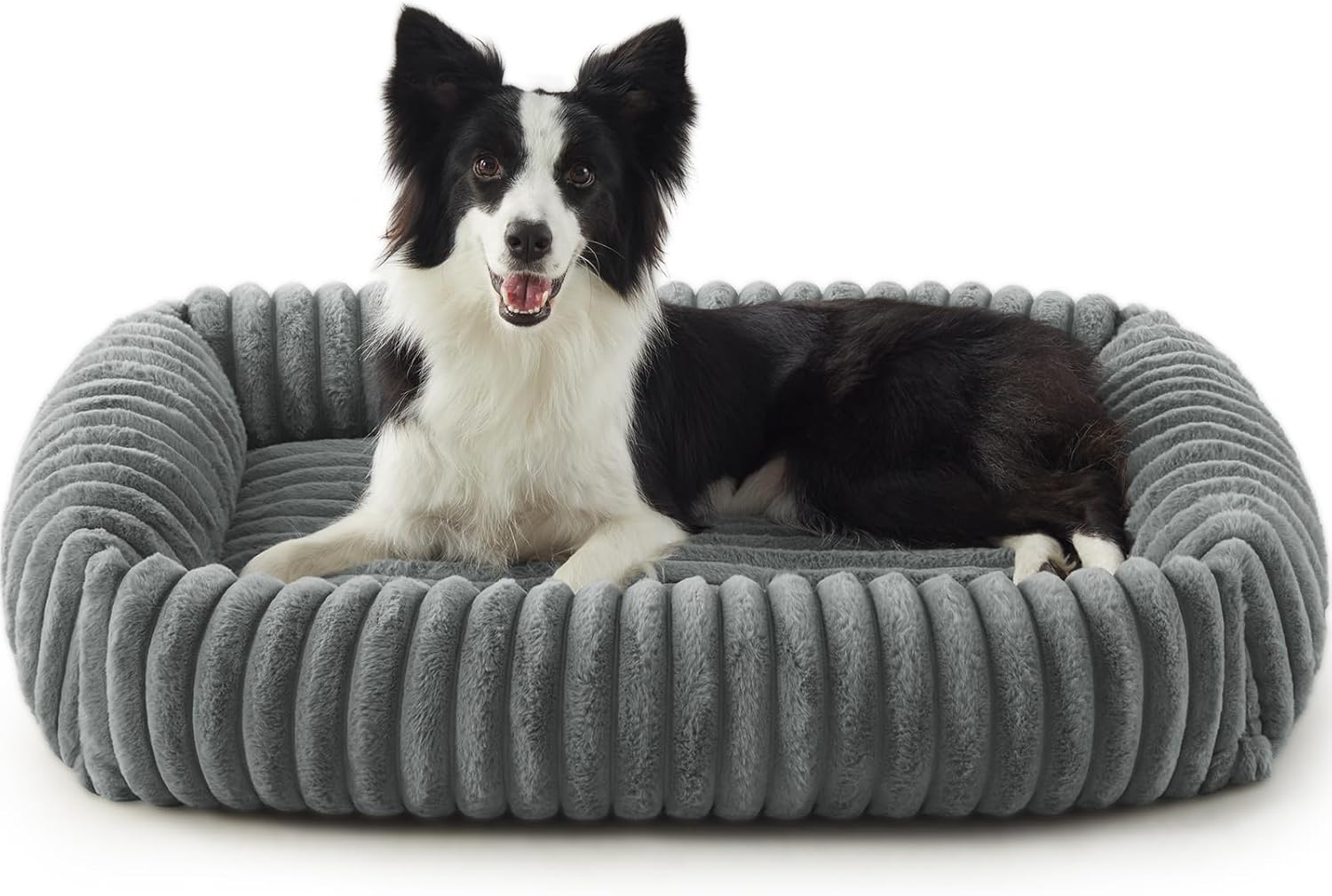 Dog Beds Large Sized Dog, Washable Orthopedic Pet Bed with Removable Cover, Rectangle Soft Calming Sleeping Puppy Bed Durable Pet Cuddler with Anti-Slip Bottom, 36"x27"x8" Grey - Pet Explorer