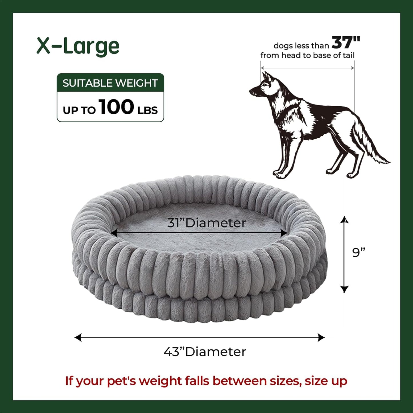 BALANCE Luxury Donut Dog Bed, 43 Inches Round Dog Beds Large Sized Dogs Washable, Orthopedic Calming Dogs Bed for Pets with Anti-Slip Bottom, Gray - Pet Explorer