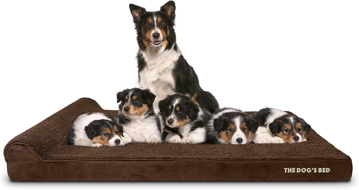 The Dog’s Bed Orthopedic Headrest Dog Bed XXXL Brown Plush 64x44, Memory Foam, Pain Relief for Arthritis, Hip & Elbow Dysplasia, Post Surgery, Lameness, Veterinary Approved, Waterproof Washable Cover - Pet Explorer