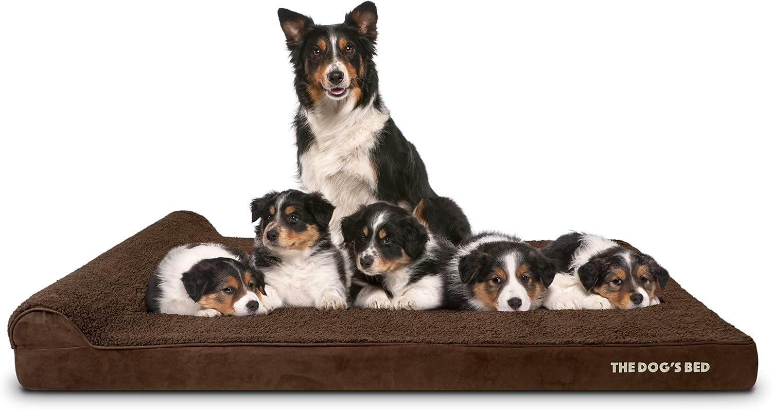The Dog’s Bed Orthopedic Headrest Dog Bed XXXL Brown Plush 64x44, Memory Foam, Pain Relief for Arthritis, Hip & Elbow Dysplasia, Post Surgery, Lameness, Veterinary Approved, Waterproof Washable Cover - Pet Explorer