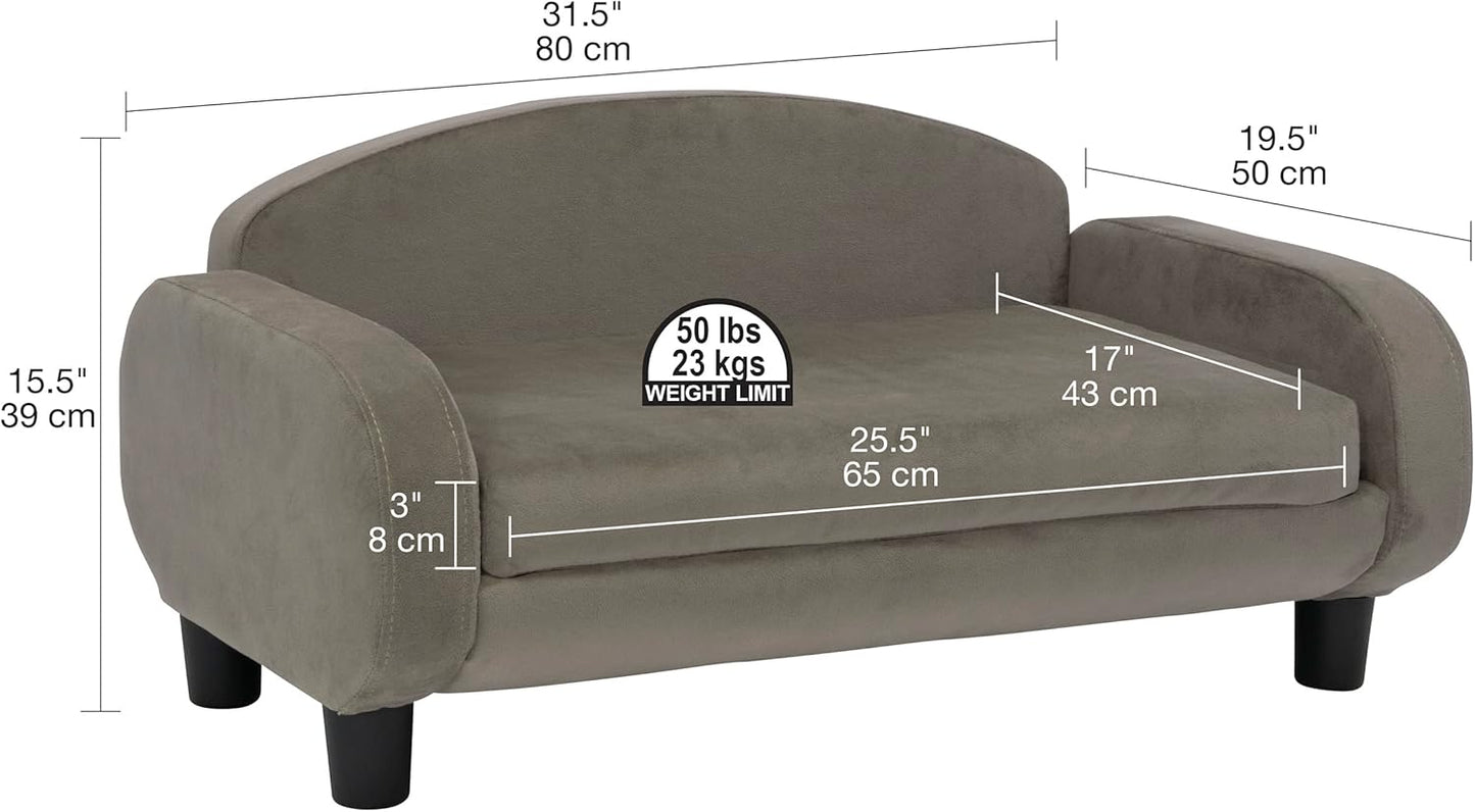 Paws & Purrs Cat Sofa Bed, Pet Couch for Indoor Cats Elevated Cat Beds with Removable Washable Mattress Cover for Kitten, Puppy or Small Animal- 31.5" Wide, Ash - Pet Explorer