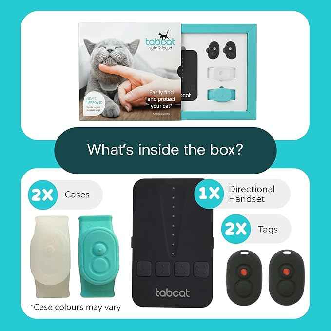Tabcat V2 Cat & Kitten Tracker - No Monthly Subscription Fee | 2 Lightweight Homing Tags, Cases & Tracking Handset | More Accurate Than GPS | Track 2 Cats Indoors & Outdoors to 1" & 500 ft Range