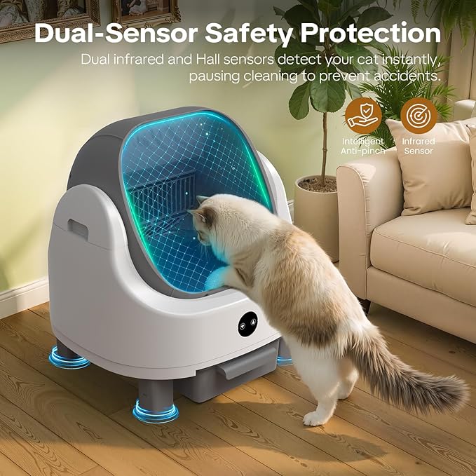 OROLEY Self Cleaning Litter Box, Automatic Litter Box,Odor Control Robot, Cat Ears Design, 96L APP Real-Time Monitor, Cat Litter-Boxs for Multiple Cats,Infrared Safety Sensor, with 1 Trash Bag (Gray)