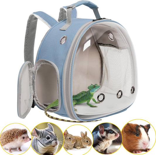Hamster Backpack Carrier, Bearded Dragon Carrier Backpack with Clear Bubble Window,Small Animal Travel Backpack for Sugar Glider Hedgehog Rat Parrot, Airline Approved (Blue, Backpack) - Pet Explorer