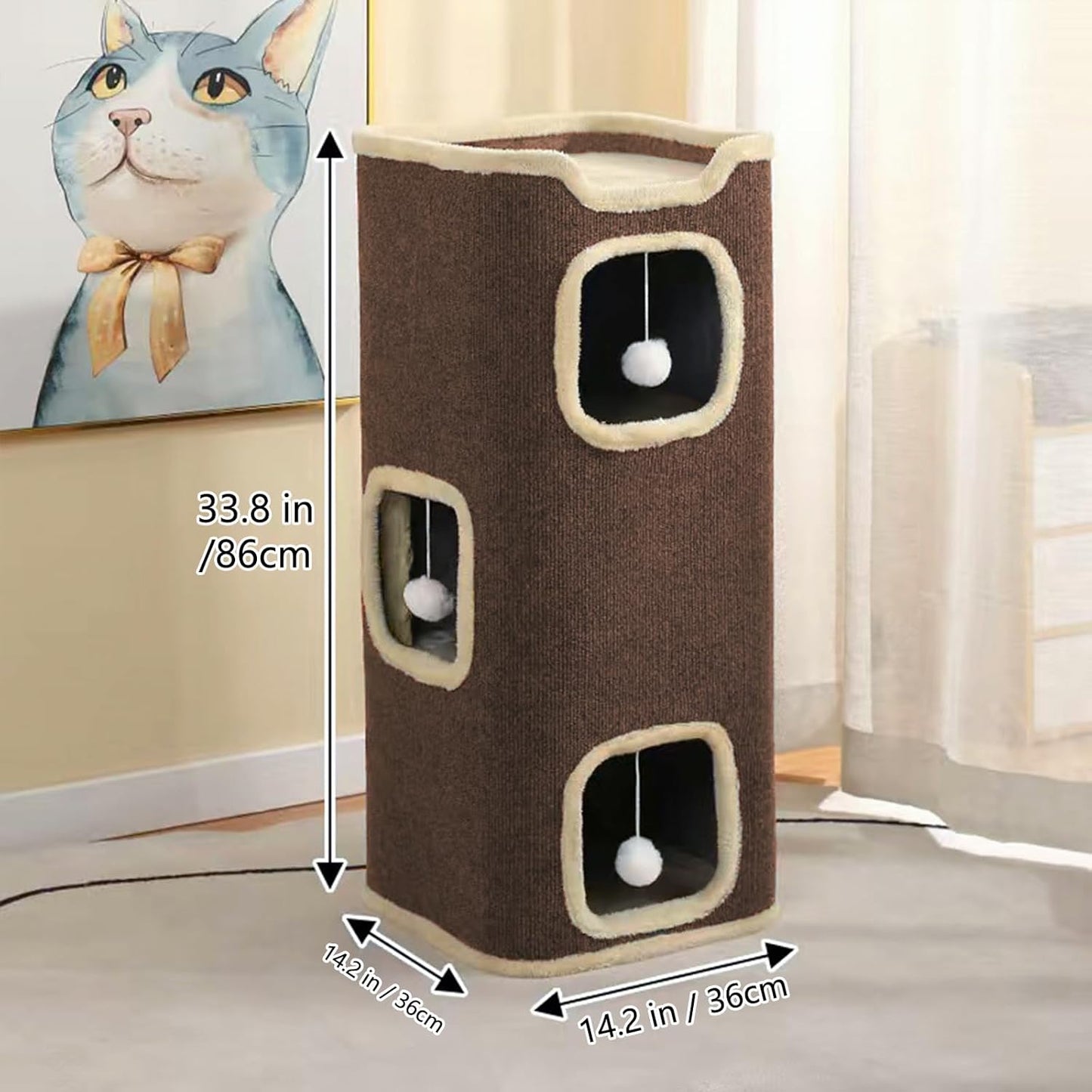 Empet Cat House for Indoor Cats Beds, Multi-Level Cat Condo, Foldable Cat Cave Coffee, 3L - Pet Explorer
