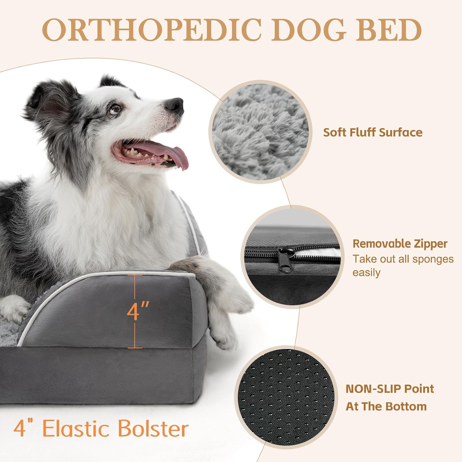 Comfort Expression Medium Dog Beds Waterproof Orthopedic Foam Dog Sofa Beds for Medium Large Dogs Comfy Pet Bed with Washable Removable Cover & Non-Slip Bottom(Medium,Grey) - Pet Explorer