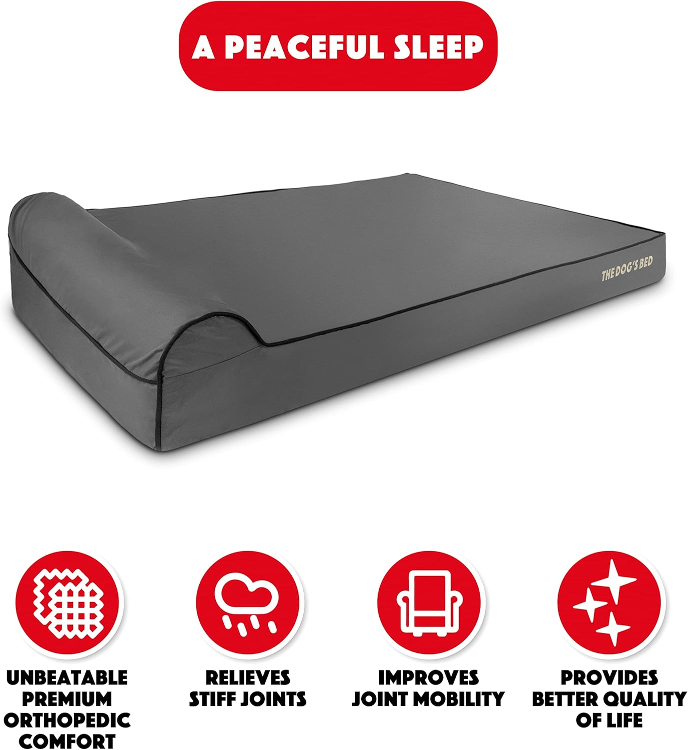 The Dog’s Bed Orthopedic Headrest Dog Bed XXXL Grey/Black 64x44, Memory Foam, Pain Relief for Arthritis, Hip & Elbow Dysplasia, Post Surgery, Lameness, Veterinary Approved, Waterproof Washable Cover - Pet Explorer