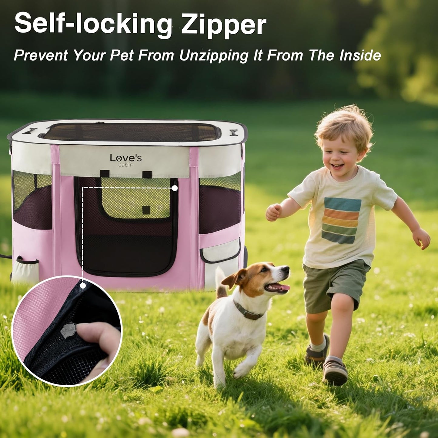 Love's cabin Pet Puppy Dog Playpen, Medium Dog Tent Crates Cage Indoor/Outdoor, Portable Exercise Playpen for Cat, Foldable Pop Up Dog Kennel Playpen with Carring Case (M, Light Pink) - Pet Explorer