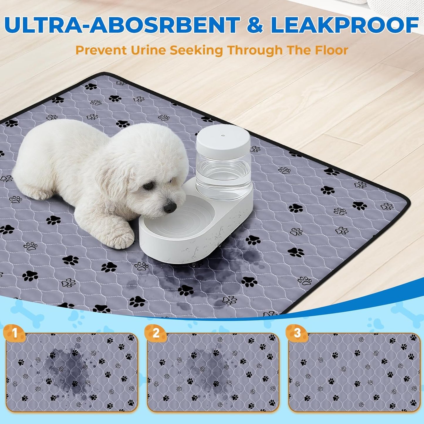 Fostanfly Non-Slip Washable Pee Pads for Dogs, 2 Pack Large 63"x63" Ultra-Absorbent and Leak-Proof Reusable Potty Training Pads for Dogs and Cats Puppy Pads - Pet Explorer