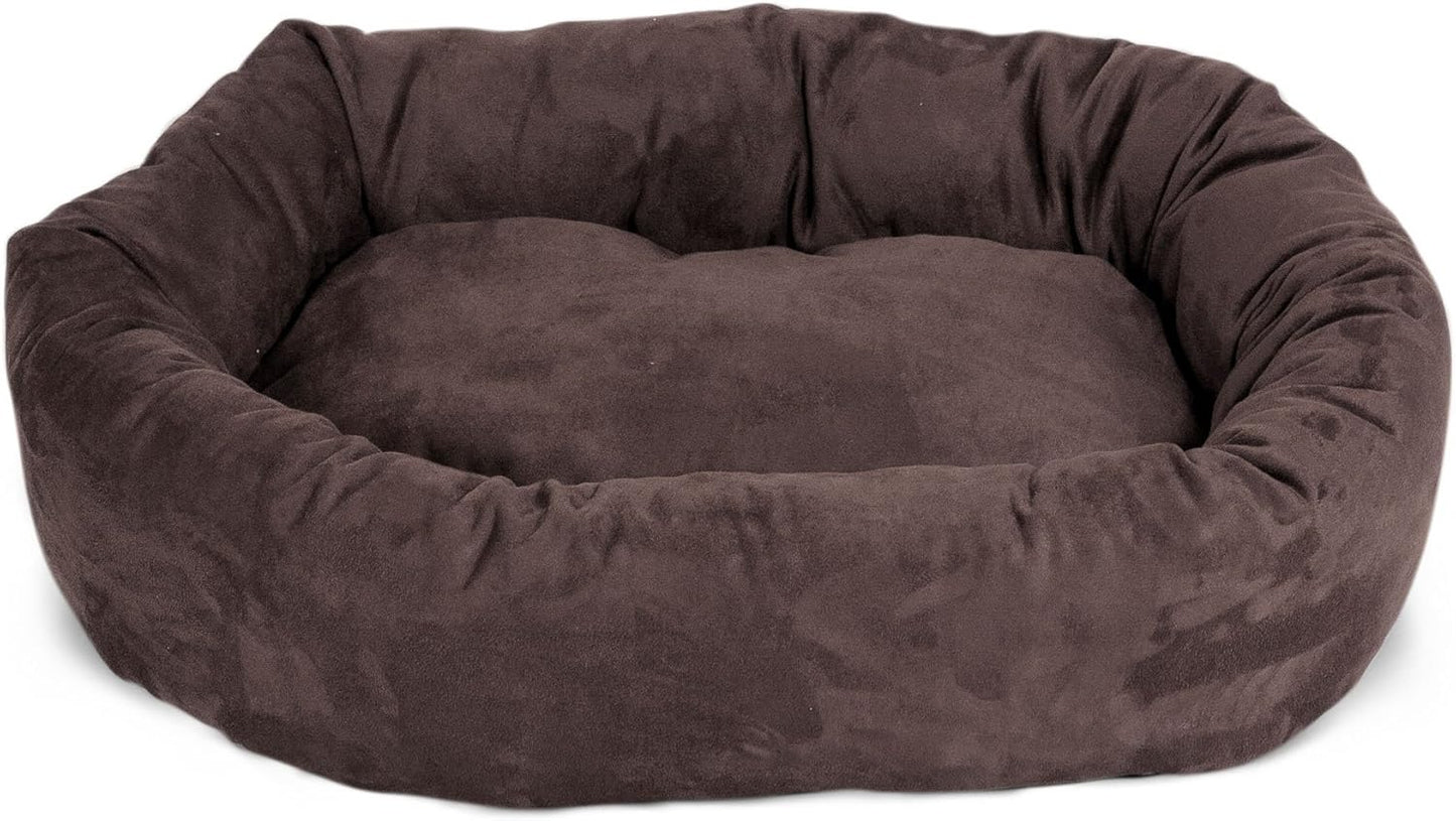 Majestic Pet 52 Inch Suede Calming Dog Bed Washable 52x35x11 (Inch) – Cozy Soft Round Donut Dog Bed with Spine Support for Dogs to Rest their Head - Round Pet Bed X- Large – Chocolate - Pet Explorer