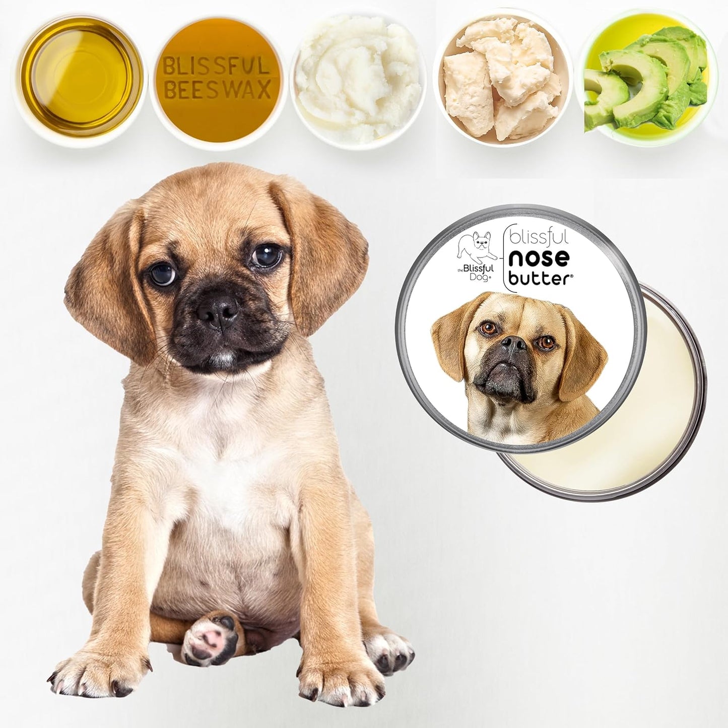 The Blissful Dog Puggle Nose Butter for Dry, Cracked Skin, Lick-Safe Dog Nose Balm with Moisturizing Shea Butter, Almond, Olive, and Essential Oils, Pet Supplies, Uncented, 1 oz. - Pet Explorer