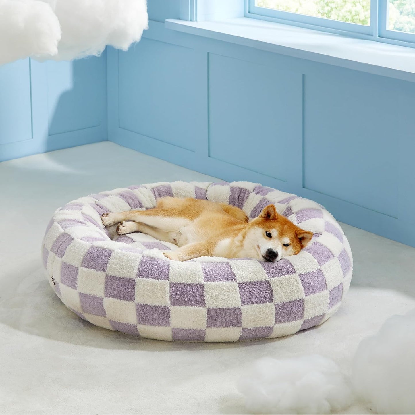 LE SURE Donut Large Dog Bed - Round Cat Beds for Indoor Anti-Anxiety Calming Pet Beds, Washable Cute Modern Beds with Teddy Sherpa Plush & Anti Slip Bottom, 36 Inch, Purple - Pet Explorer
