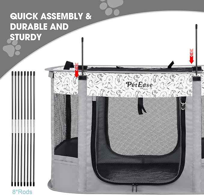 Portable Cat Playpen with Litter Box, Cat Enclosure for Camping, Cat Recovery Playpen After Surgery, Foldable Indoor Outdoor Pet Tent for Cats Rabbits Puppies (Light Gray)