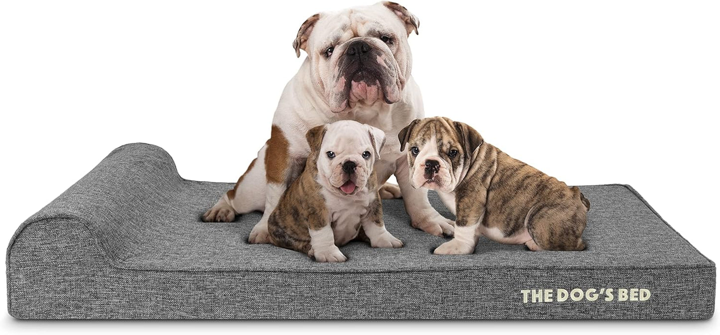 The Dog’s Bed Orthopedic Headrest Dog Bed XL Grey Linen 46x28, Memory Foam, Pain Relief for Arthritis, Hip & Elbow Dysplasia, Post Surgery, Lameness, Veterinary Approved, Waterproof Washable Cover - Pet Explorer