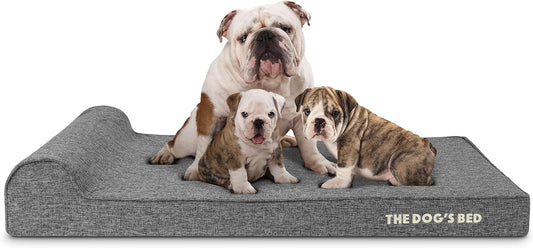 The Dog’s Bed Orthopedic Headrest Dog Bed XL Grey Linen 46x28, Memory Foam, Pain Relief for Arthritis, Hip & Elbow Dysplasia, Post Surgery, Lameness, Veterinary Approved, Waterproof Washable Cover - Pet Explorer