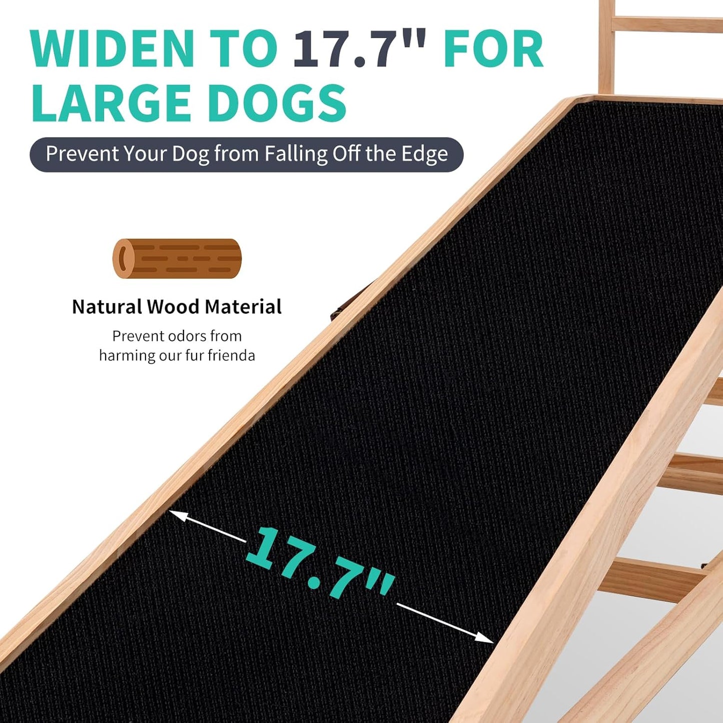 Dog Ramp, 5 Level Adjustable Height Folding Pet Ramp for High Bed, Portable Paw Ramps Large Bed Ramp for Medium & Large Old Dogs & Cats - Natural Wood Furniture Quality - Pet Explorer