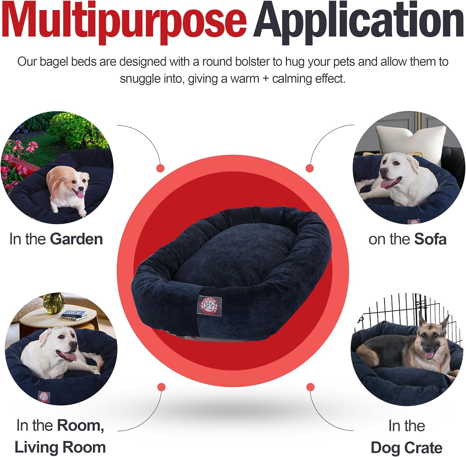 Majestic Pet 24 Inch Micro Velvet Calming Dog Bed Washable 24x19x7 (inch) – Cozy Soft Round Donut Dog Bed with Spine for Head Support - Pet Bed Small – Navy (2025) - Pet Explorer