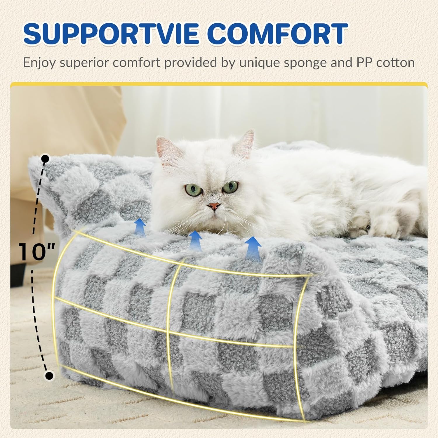 Cat Bed Cat Couch for Puppy and Kitten, Fluffy Pet Sofas Medium Dog Sofa Bed, Supportive Cats Sofa for Indoor Cats, Washable Cover & Non-Slip, 32 inch, Grey - Pet Explorer