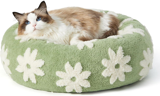 LE SURE Donut Small Dog Bed - Round Cat Beds for Indoor Cats Calming Pet Beds, Cute Modern Beds with Jacquard Shaggy Plush & Anti Slip Bottom, 20 Inch, Green,XS (20x20x6) - Pet Explorer